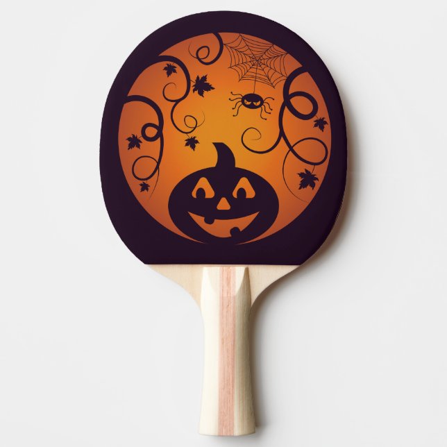 Halloween Jack o lantern pumpkin face and spider Ping Pong Paddle (Front)