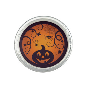 Halloween Jack o lantern pumpkin face and spider Ring