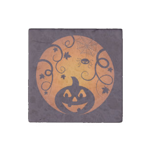 Halloween Jack o lantern pumpkin face and spider Stone Magnet
