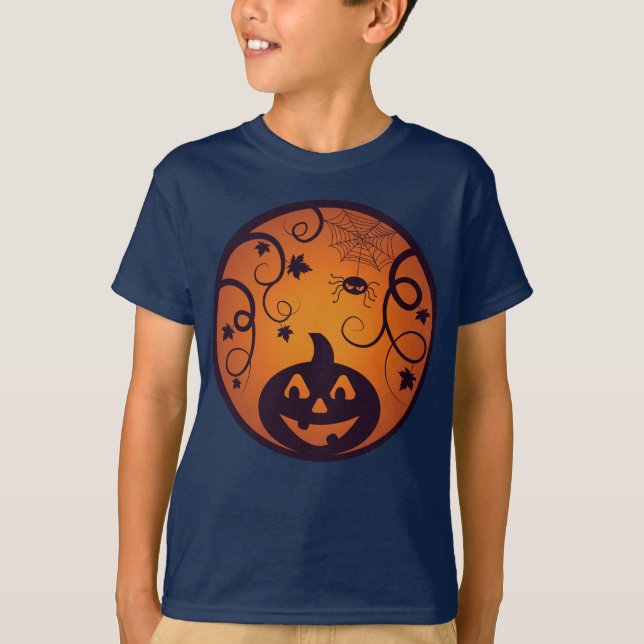 Halloween Jack o lantern pumpkin face and spider T-Shirt (Front)