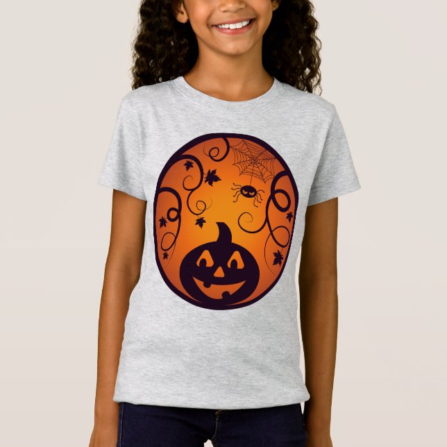 Halloween Jack o lantern pumpkin face and spider T-Shirt (Front)