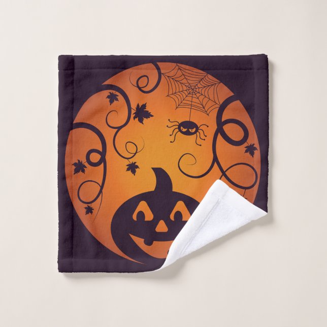 Halloween Jack o lantern pumpkin face and spider Wash Cloth (Wash Cloth)