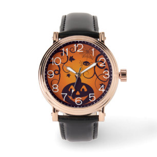 Halloween Jack o lantern pumpkin face and spider Watch