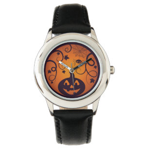 Halloween Jack o lantern pumpkin face and spider Watch