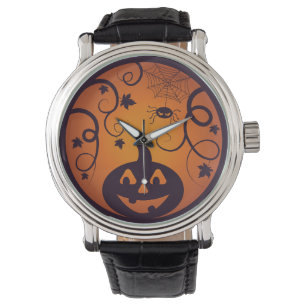 Halloween Jack o lantern pumpkin face and spider Watch
