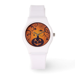 Halloween Jack o lantern pumpkin face and spider Watch