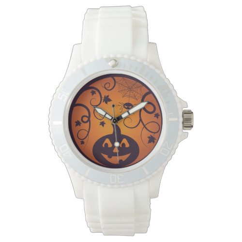 Halloween Jack o lantern pumpkin face and spider Watch