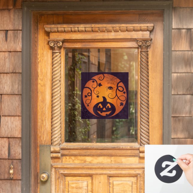 Halloween Jack o lantern pumpkin face and spider Window Cling (Home Door)