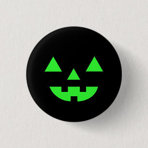 Halloween Jack O Lantern Pumpkin Face Green Button