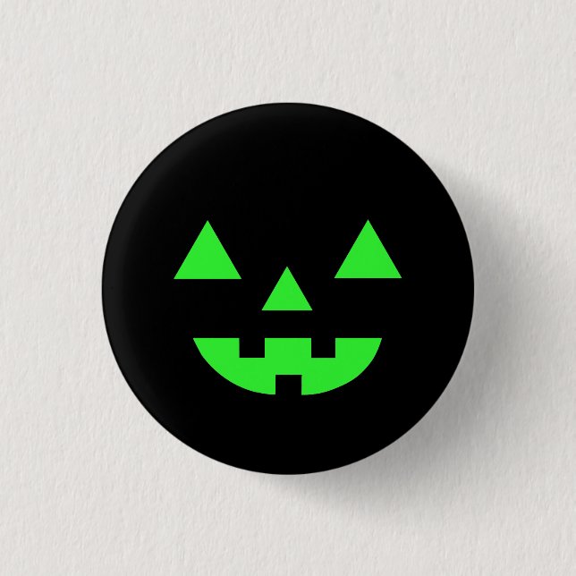 Halloween Jack O Lantern Pumpkin Face Green Button (Front)