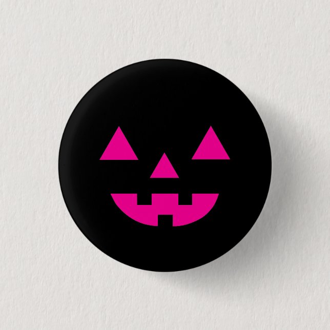 Halloween Jack O Lantern Pumpkin Face Pink Button (Front)