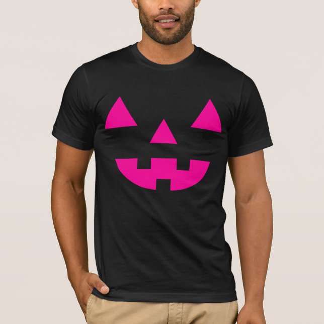 Halloween Jack O Lantern Pumpkin Face Pink T-Shirt (Front)