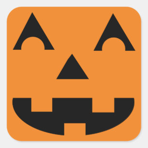Halloween Jack O Lantern Pumpkin Face Square Sticker
