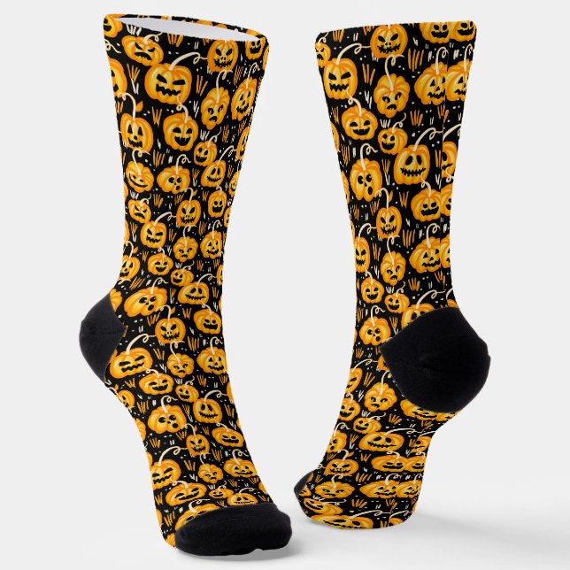Halloween Jack O Lantern Pumpkin Patch Socks (Angled)