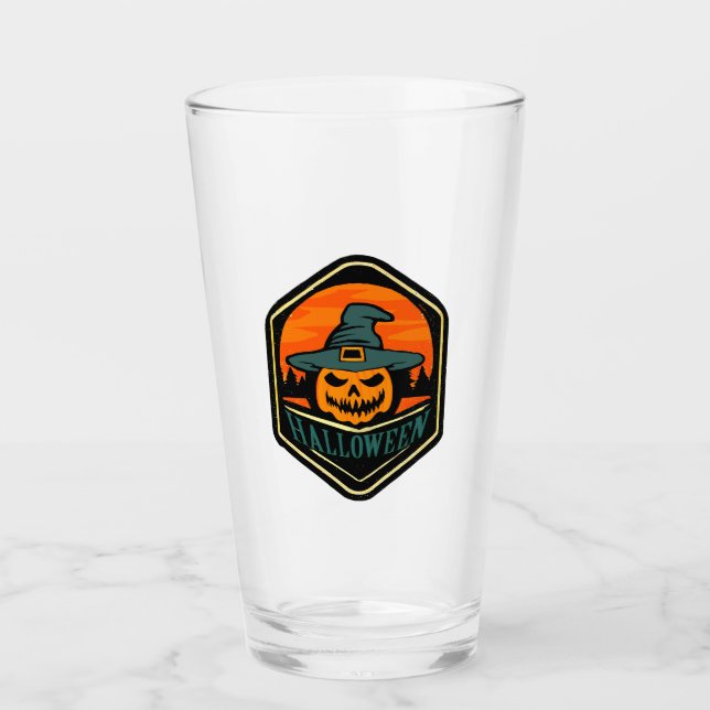 Halloween Jack O Lantern Pumpkin Pub Pint Glass  (Front)