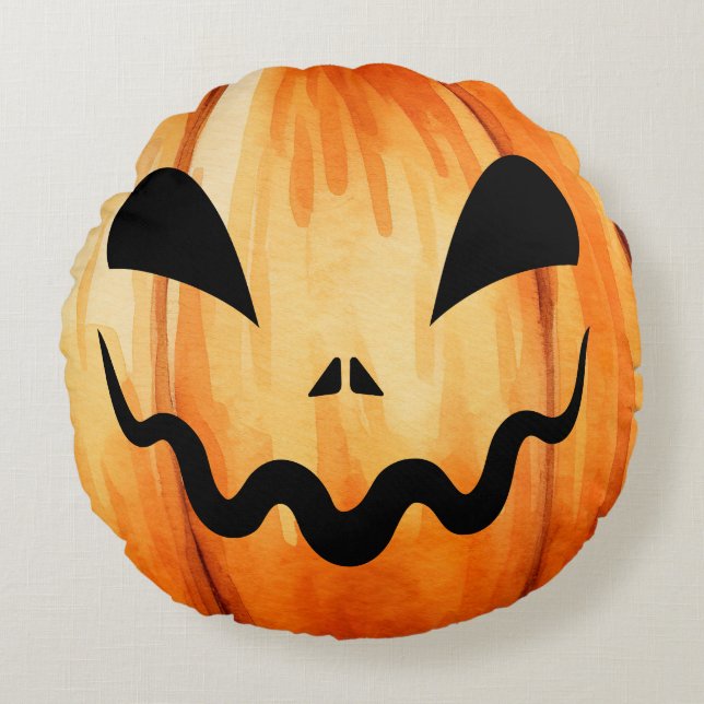 Halloween Jack-O-Lantern Pumpkin Round Pillow (Front)