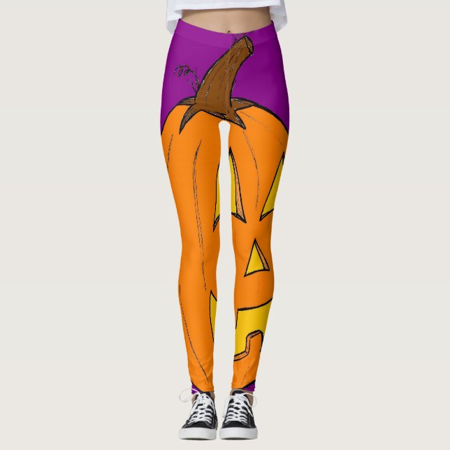 Halloween Jack o' Lantern Purple Leggings (Front)