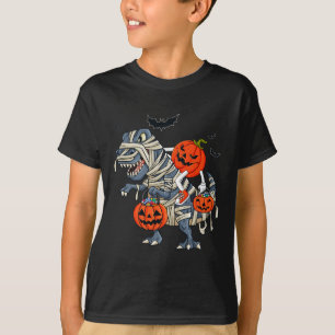 Halloween Jack O Lantern Riding T Rex Boys Girls K T-Shirt