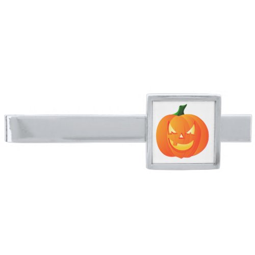 HALLOWEEN JACK_O_LANTERN  SILVER FINISH TIE CLIP