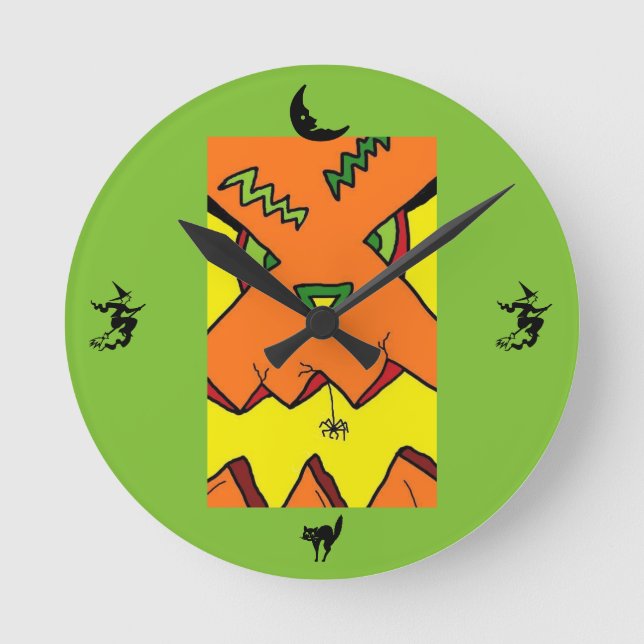 Halloween Jack-O-Lantern & Spider Clock (Front)