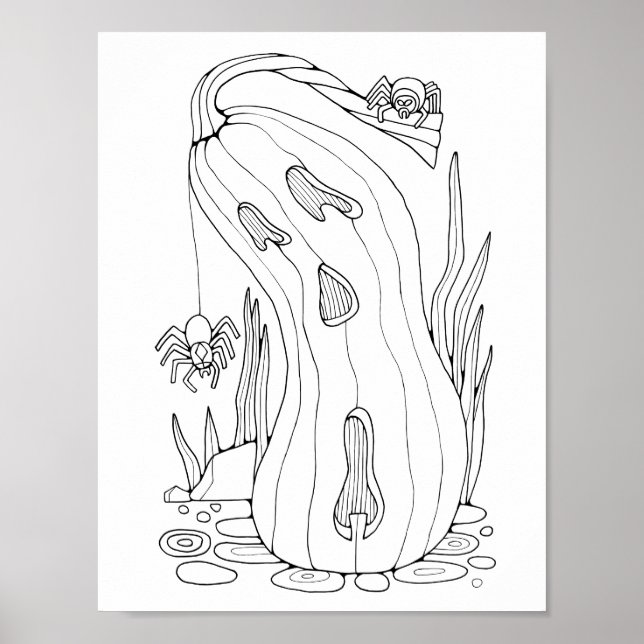 Halloween Jack O’Lantern Spiders Coloring Page Art Poster (Front)