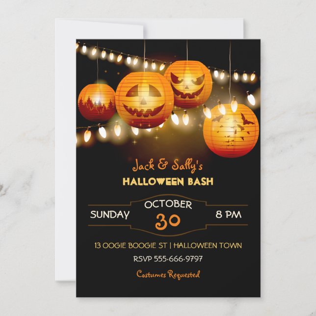 Halloween Jack O Lantern String Lights Invitation (Front)