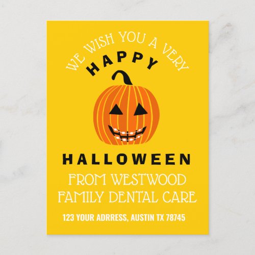 Halloween Jack O Lantern with Braces _ Yellow Postcard