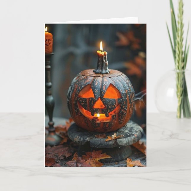 HALLOWEEN JACK O LANTERN WITH CANDLE LETTERPRESS THANK YOU CARD (Front)