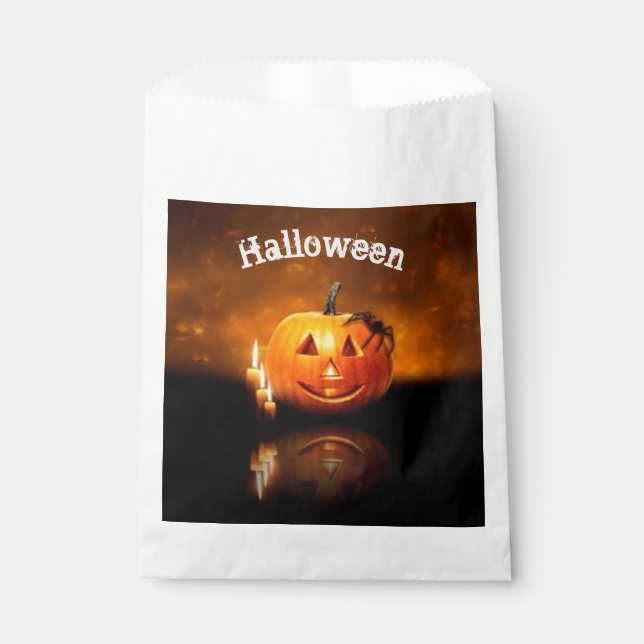 Halloween Jack-o-lantern with Spider Favor Bag (Front)