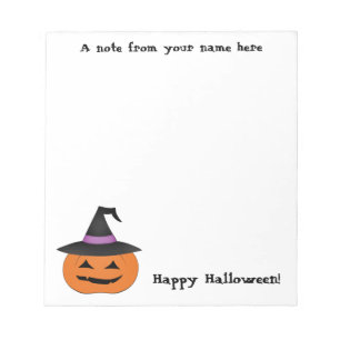 Halloween jack o lantern with witch hat notepad