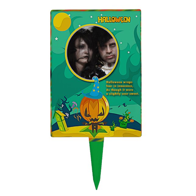 Halloween Jack o' Lantern Wizard Add Photo Frame Cake Topper (Front)