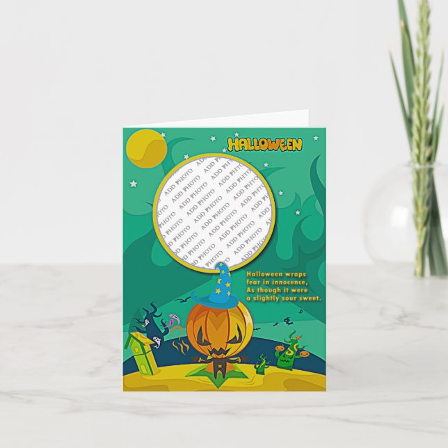 Halloween Jack o' Lantern Wizard Add Photo Frame Card (Front)