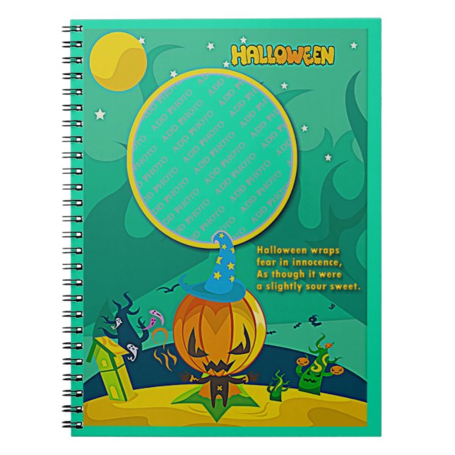Halloween Jack o' Lantern Wizard Add Photo Frame Notebook (Front)