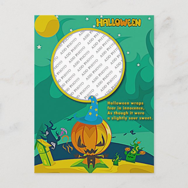 Halloween Jack o' Lantern Wizard Add Photo Frame Postcard (Front)