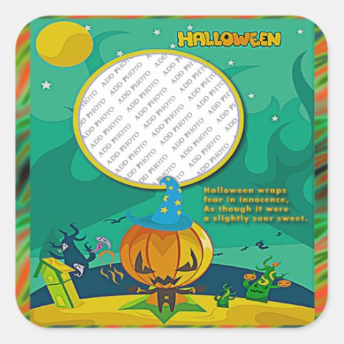 Halloween Jack o Lantern Wizard Add Photo Frame Square Sticker