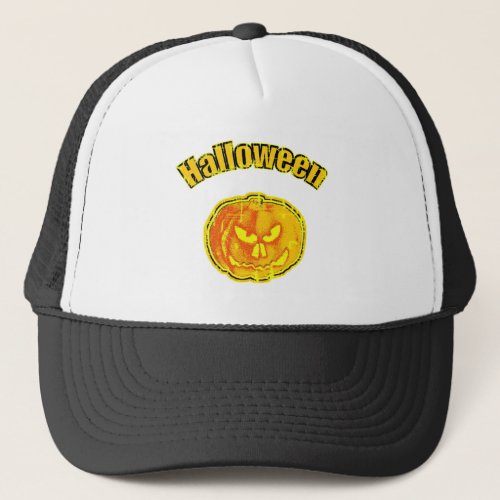 Halloween Jack O Lantern Worn Look Trucker Hat