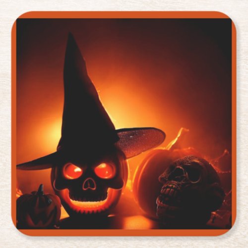 Halloween _ Jack_O_Lanterns 5 Square Paper Coaster