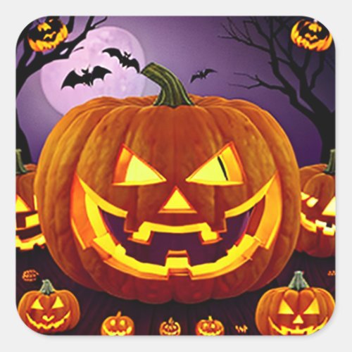 Halloween Jack_o_Lanterns and Bats Square Sticker