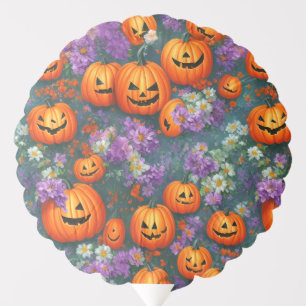 Halloween Jack-o'-lanterns And Purple Flowers Balloon