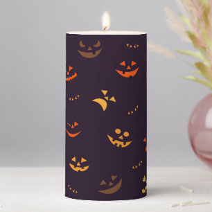 Halloween Jack-O-Lanterns Faces Pillar Candle