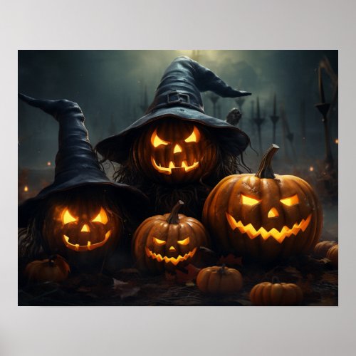Halloween Jack OLanterns Haunted Graveyard  Poster