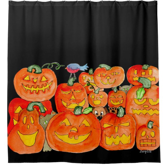 Halloween Jack-O-Lanterns with Animals Shower Curtain (Front)