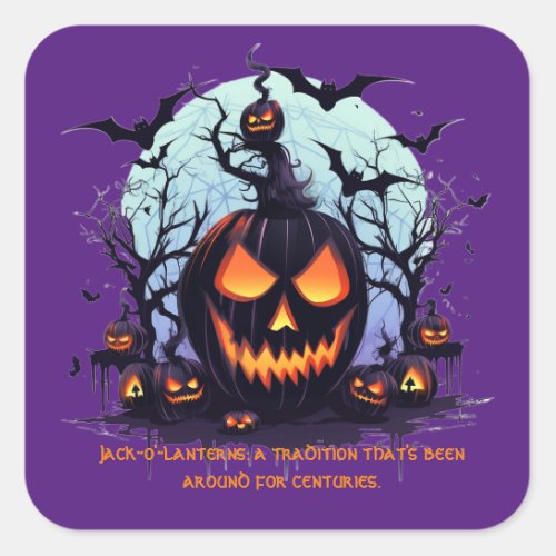 Halloween Jack OLantern And Bats Square Sticker