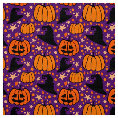 Halloween Jack OLantern And Witch Hat Purple  Fabric