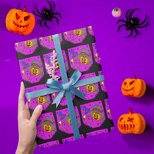 Halloween Jack OLantern Bugle Purple Pattern Wrapping Paper