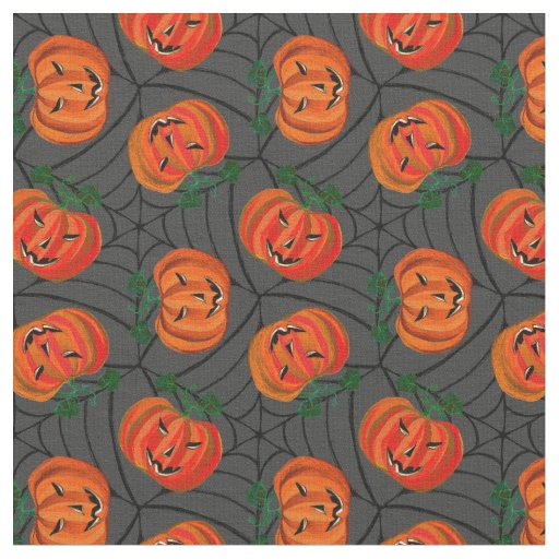 Halloween Jack o'lantern Cobwebs Pattern Pumpkins Fabric