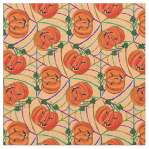Halloween Jack o'lantern Cobwebs Pattern Pumpkins Fabric