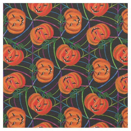 Halloween Jack o'lantern Cobwebs Pattern Pumpkins Fabric