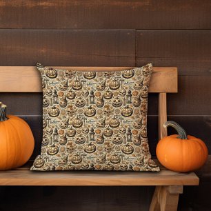 Halloween Jack o'lantern orange grey stylish Throw Pillow