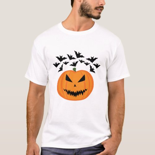 Halloween Jack OLantern pumpkin bats T_Shirt